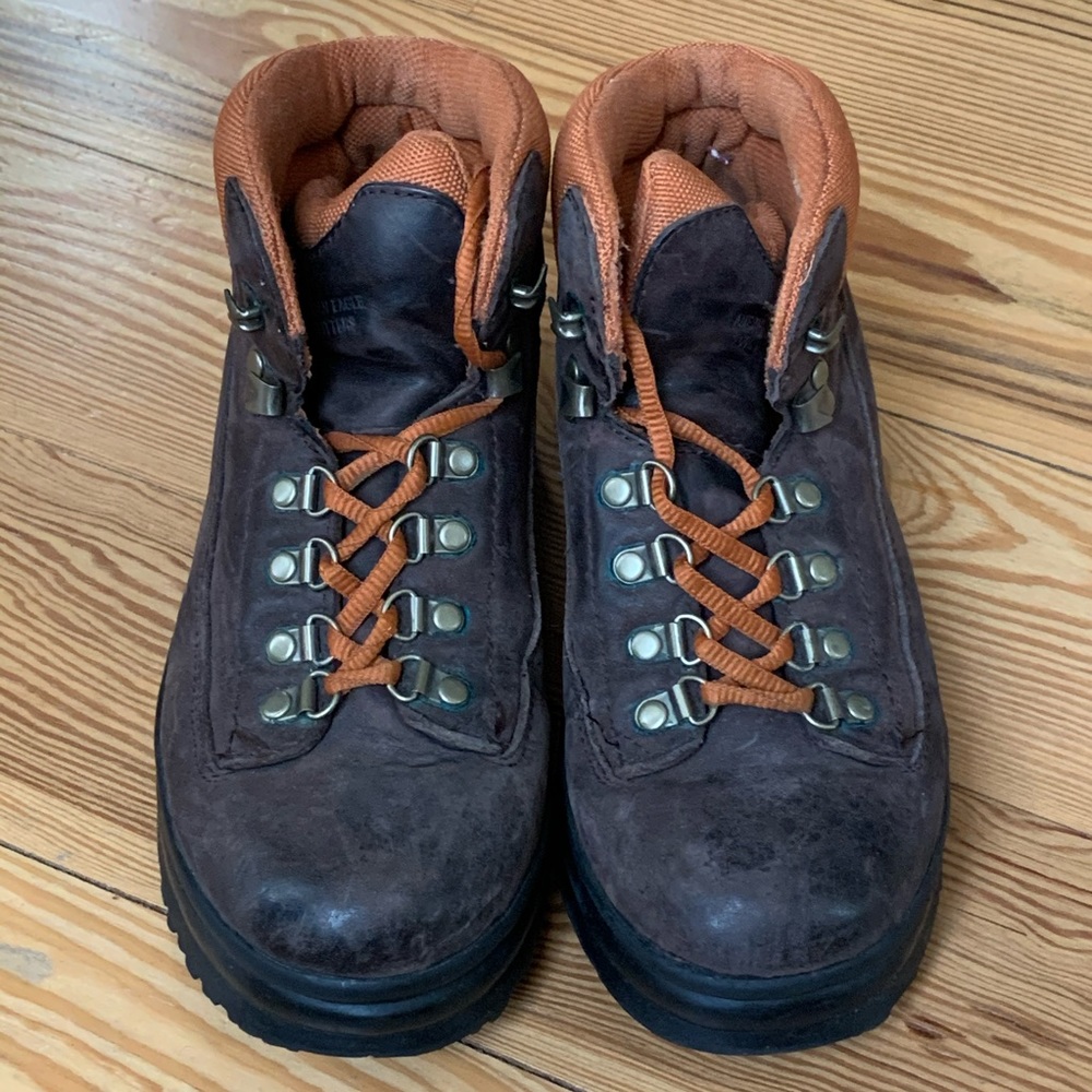 American Eagle Outfitters Brown Suede Lace-Up Boots with Orange Accents